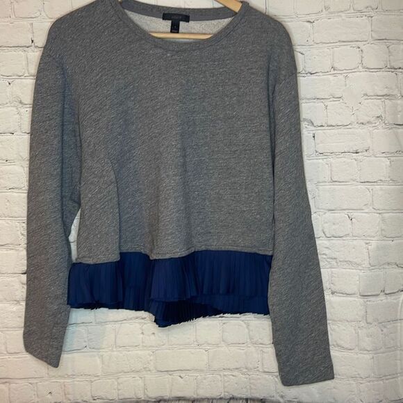 J. Crew Women’s Gray Crewneck Sweatshirt with Navy Blue Ruffle size large - Picture 1 of 4